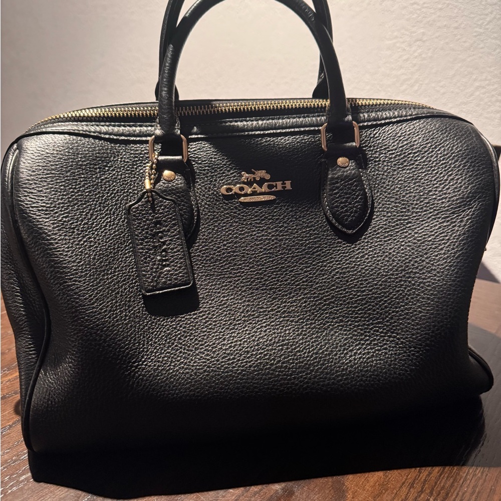 Coach Black Pebbled Leather Large Rowan Bag with Gold Accents